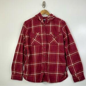 Carhartt Women’s Flannel Button-Down Hoodie. Brick Red. Size (8-10).